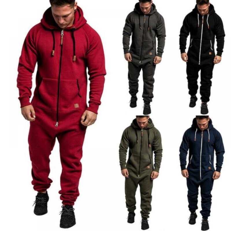 Mens Hooded Jumpsuit Sweatshirt Zipper One Piece Winter Hoodies Casual Playsuit*