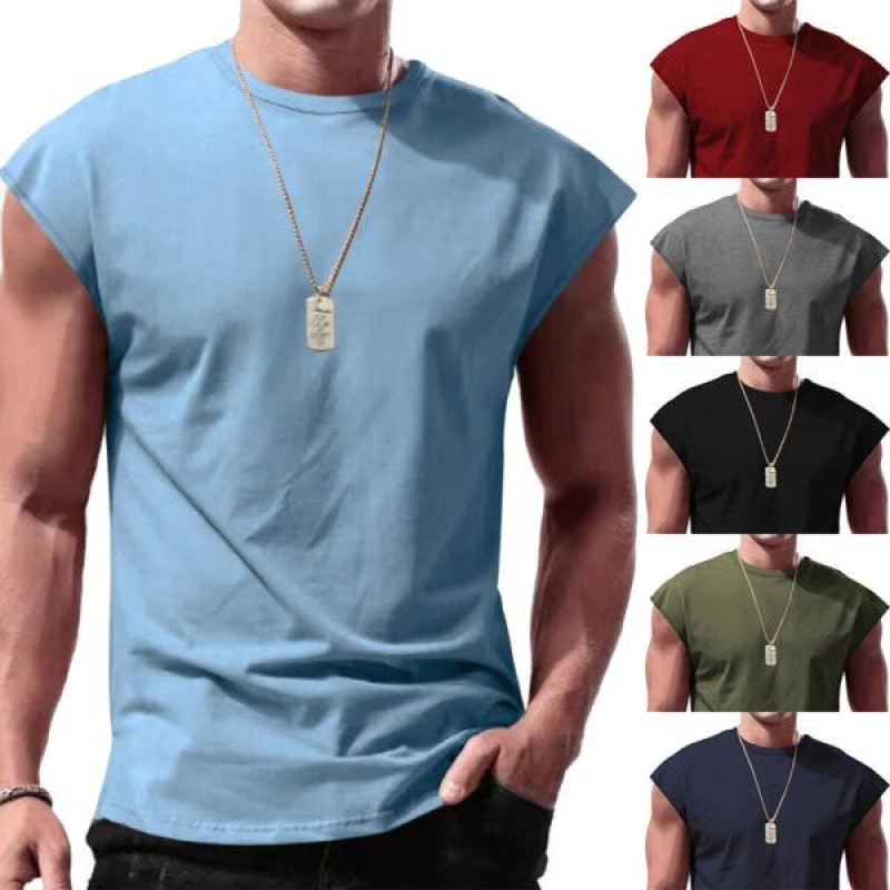 Mens Fashion Solid Color T-Shirt Casual Sleeveless Sports Workout Gym Tops Vest